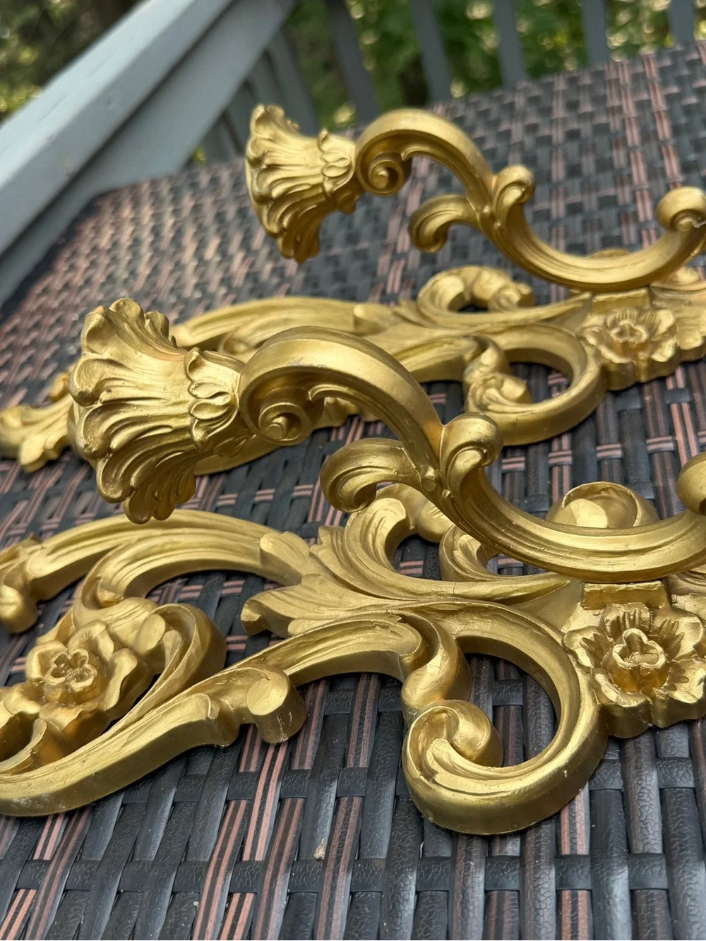 Vintage Homco Gold Candle Holder Wall Sconces/Hangings Set Of 2  MCM Ornate EUC